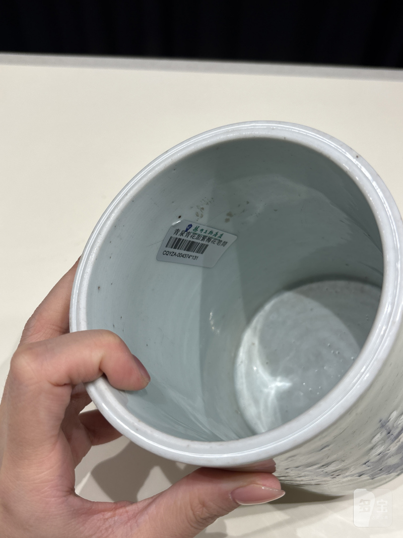 清康熙 青花釉里红魁星点斗纹笔筒 - 图7